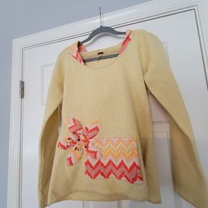 Free People Yellow Sweater with Pink and Orange Accents